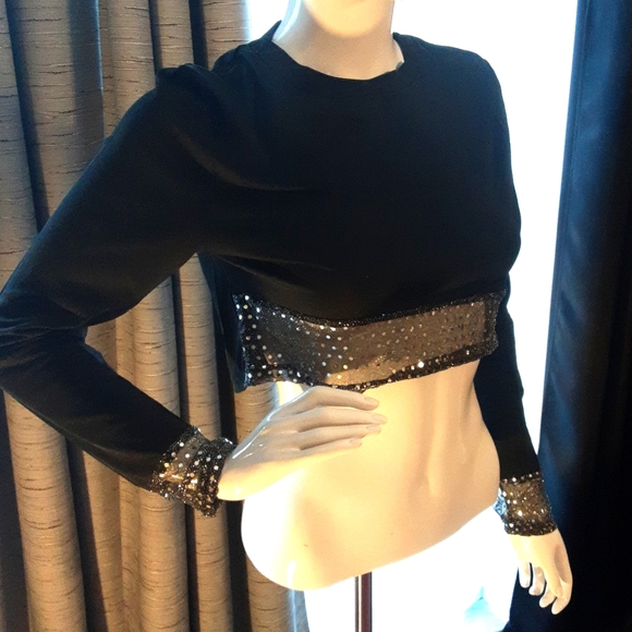 Sequined patchwork black pant set - Picture 4 of 7